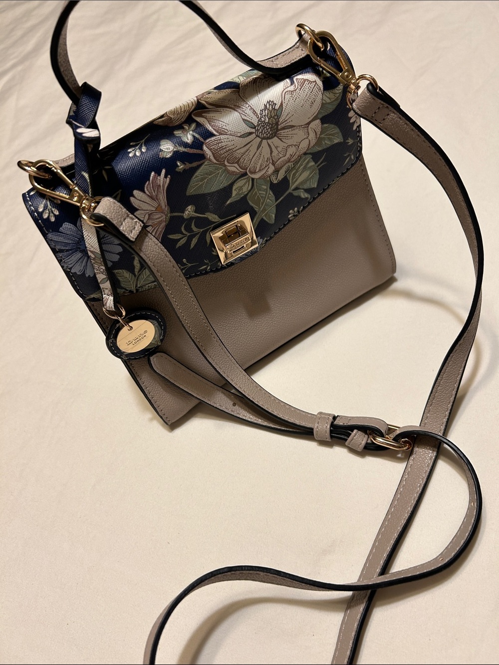 Dune Floral Accent Crossbody Bag in Navy and Taupe